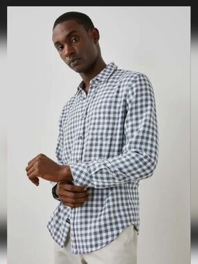 Rails Wyatt Navy Gingham Mélange Shirt Sz L Lightweight Button Down